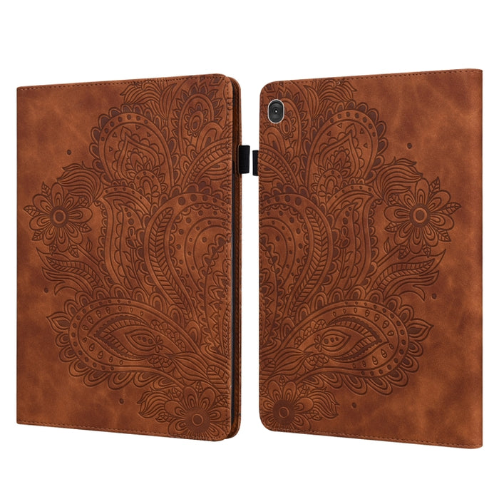 Estuche para tableta de cuero TPU + PU con patrón en relieve de pavo real