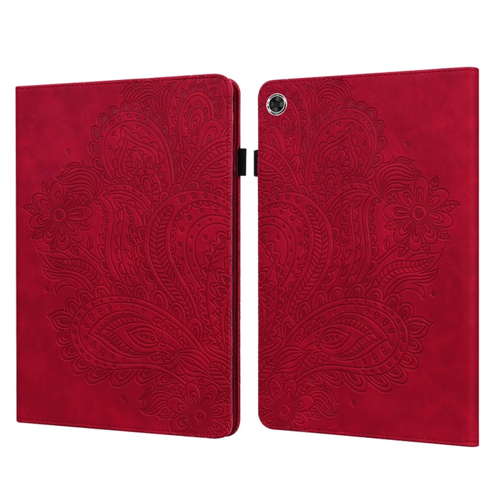 Estuche para tableta de cuero TPU + PU con patrón en relieve de pavo real
