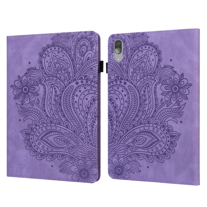 Estuche para tableta de cuero TPU + PU con patrón en relieve de pavo real