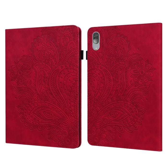 Estuche para tableta de cuero TPU + PU con patrón en relieve de pavo real