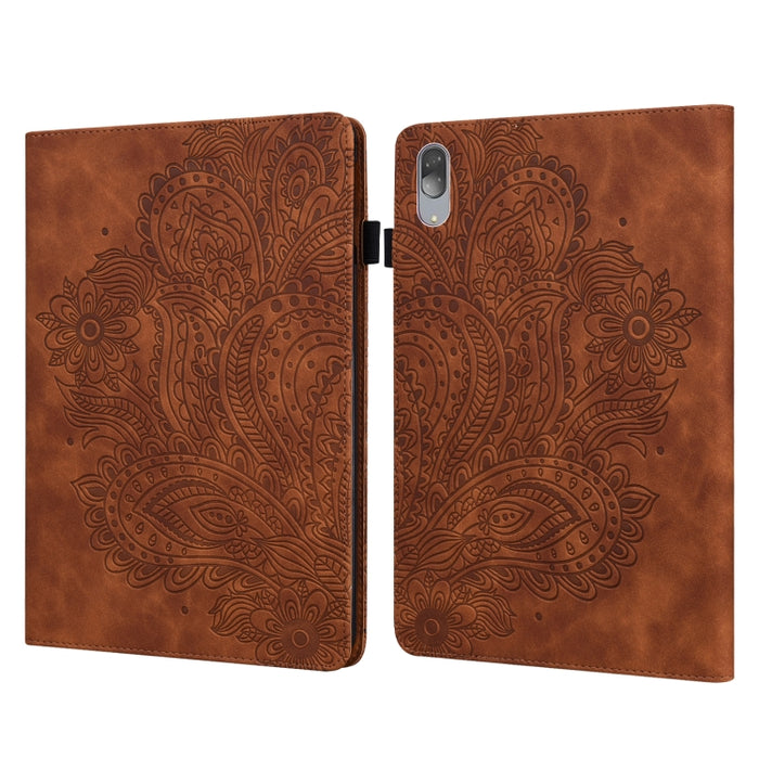 Estuche para tableta de cuero TPU + PU con patrón en relieve de pavo real