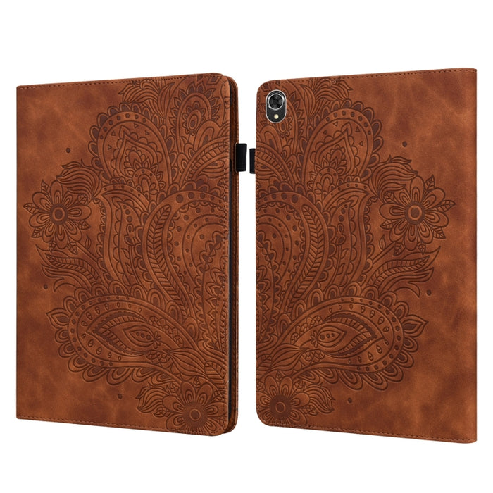 Estuche para tableta de cuero TPU + PU con patrón en relieve de pavo real