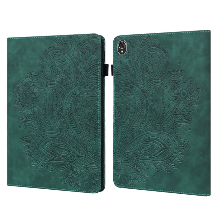 Estuche para tableta de cuero TPU + PU con patrón en relieve de pavo real