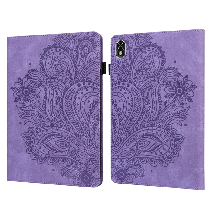 Estuche para tableta de cuero TPU + PU con patrón en relieve de pavo real