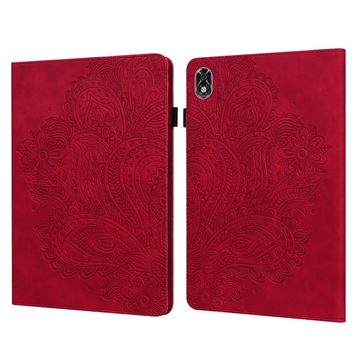 Estuche para tableta de cuero TPU + PU con patrón en relieve de pavo real