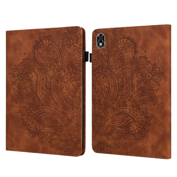 Estuche para tableta de cuero TPU + PU con patrón en relieve de pavo real
