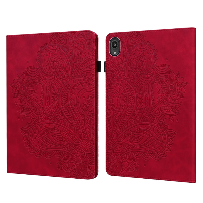 Estuche para tableta de cuero TPU + PU con patrón en relieve de pavo real