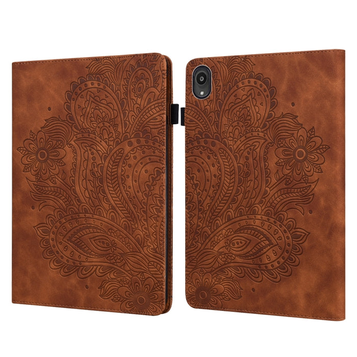 Estuche para tableta de cuero TPU + PU con patrón en relieve de pavo real