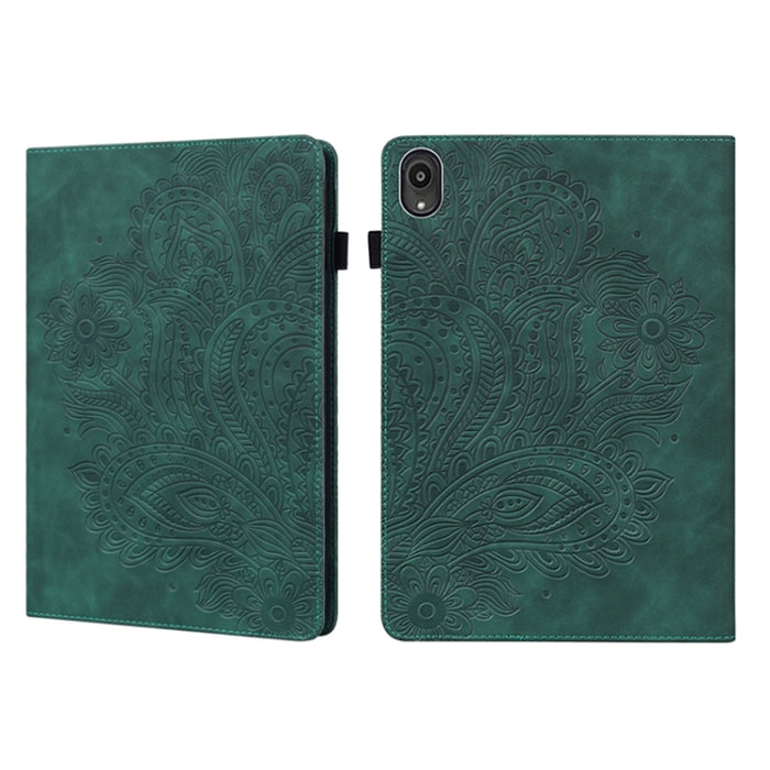 Estuche para tableta de cuero TPU + PU con patrón en relieve de pavo real