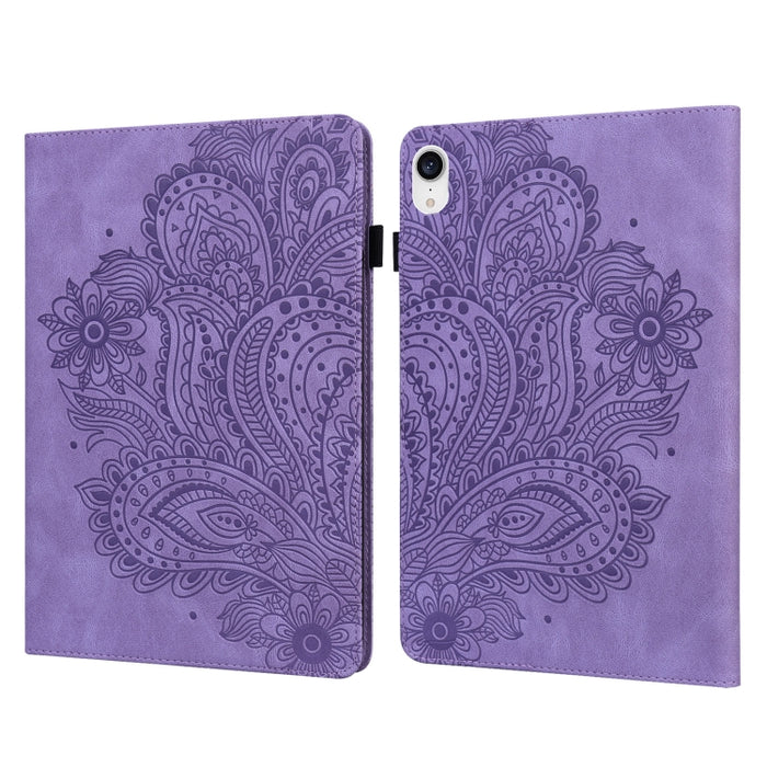 Estuche para tableta de cuero TPU + PU con patrón en relieve de pavo real
