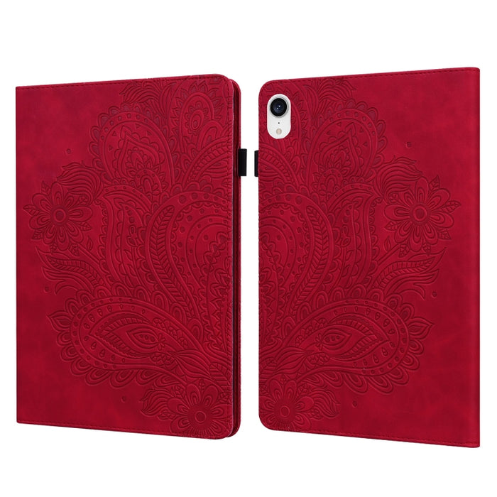 Estuche para tableta de cuero TPU + PU con patrón en relieve de pavo real
