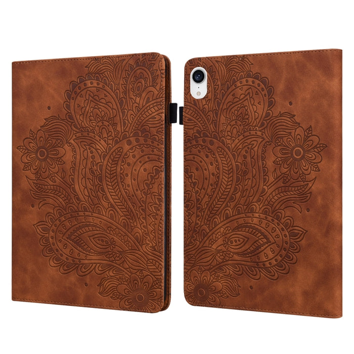 Estuche para tableta de cuero TPU + PU con patrón en relieve de pavo real