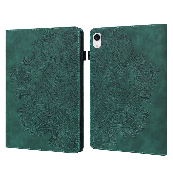Estuche para tableta de cuero TPU + PU con patrón en relieve de pavo real