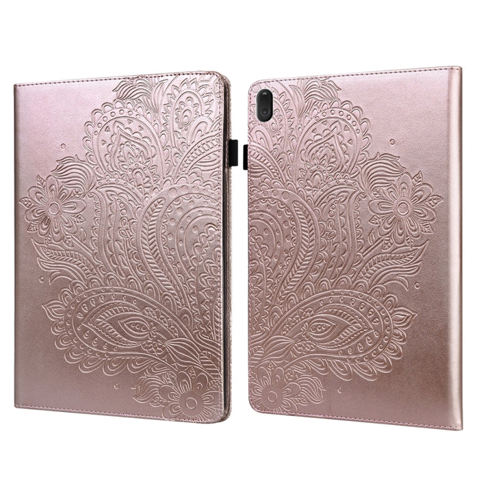 Estuche para tableta de cuero TPU + PU con patrón en relieve de pavo real