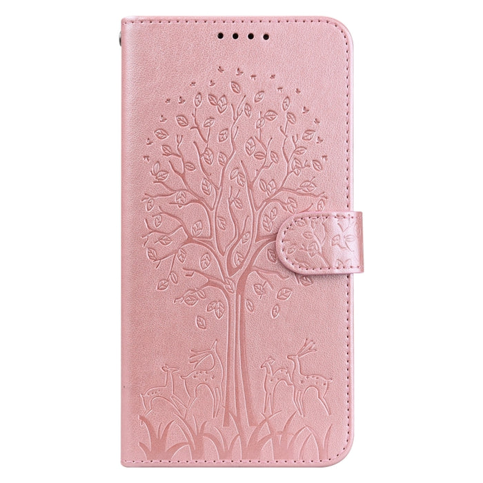 Estuche para teléfono de cuero con tapa horizontal estampado prensado con estampado de árboles y ciervos