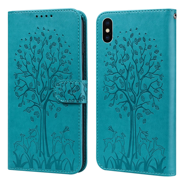 Estuche para teléfono de cuero con tapa horizontal estampado prensado con estampado de árboles y ciervos