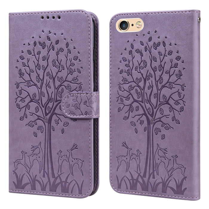 Estuche para teléfono de cuero con tapa horizontal estampado prensado con estampado de árboles y ciervos