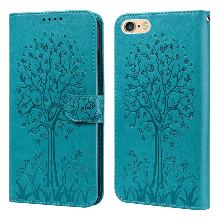 Estuche para teléfono de cuero con tapa horizontal estampado prensado con estampado de árboles y ciervos