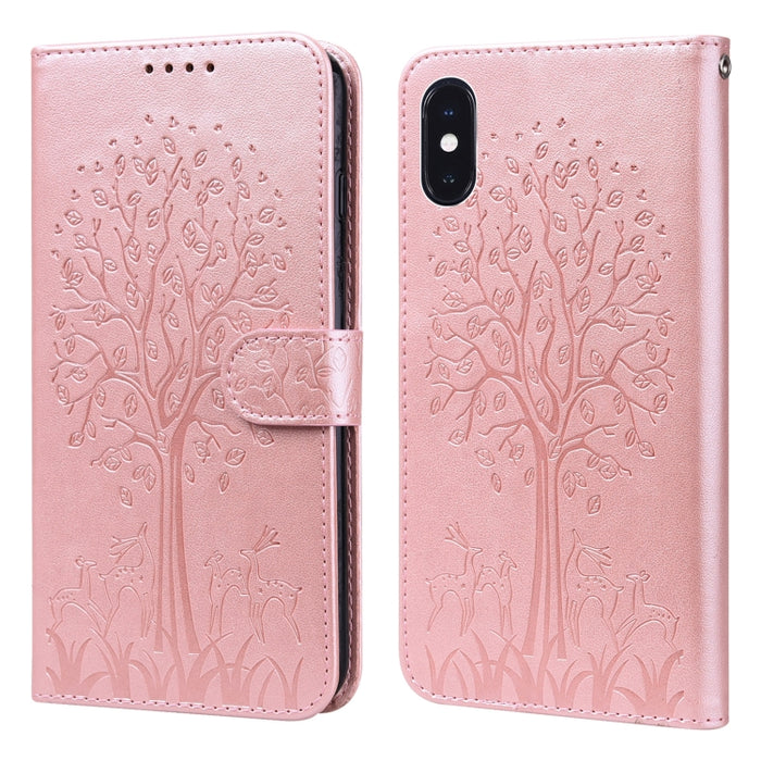 Estuche para teléfono de cuero con tapa horizontal estampado prensado con estampado de árboles y ciervos