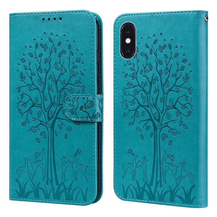 Estuche para teléfono de cuero con tapa horizontal estampado prensado con estampado de árboles y ciervos
