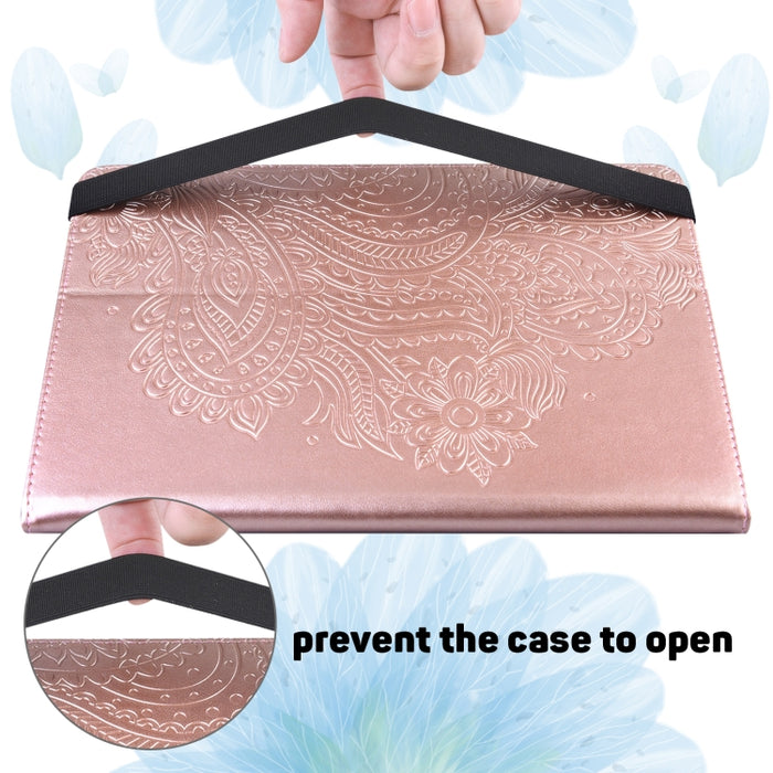 Estuche para tableta inteligente de cuero TPU + PU con patrón en relieve de pavo real con suspensión / activación