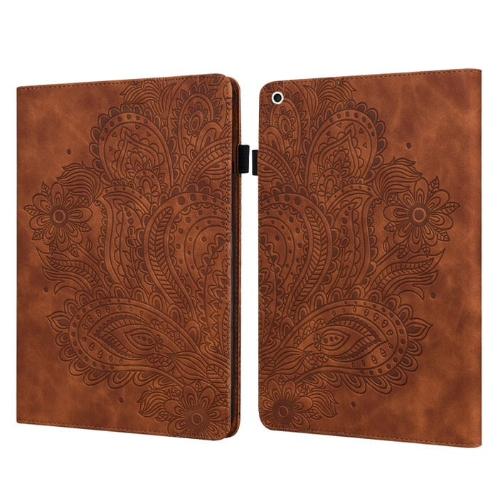 Estuche para tableta inteligente de cuero TPU + PU con patrón en relieve de pavo real con suspensión / activación