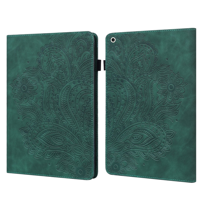 Estuche para tableta inteligente de cuero TPU + PU con patrón en relieve de pavo real con suspensión / activación