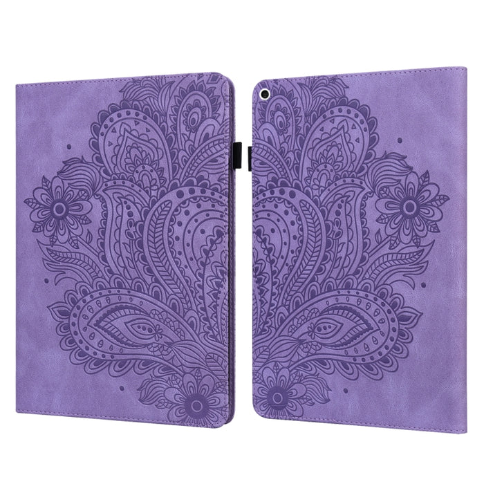 Estuche para tableta inteligente de cuero TPU + PU con patrón en relieve de pavo real con suspensión / activación