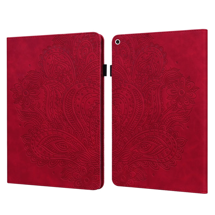 Estuche para tableta inteligente de cuero TPU + PU con patrón en relieve de pavo real con suspensión / activación