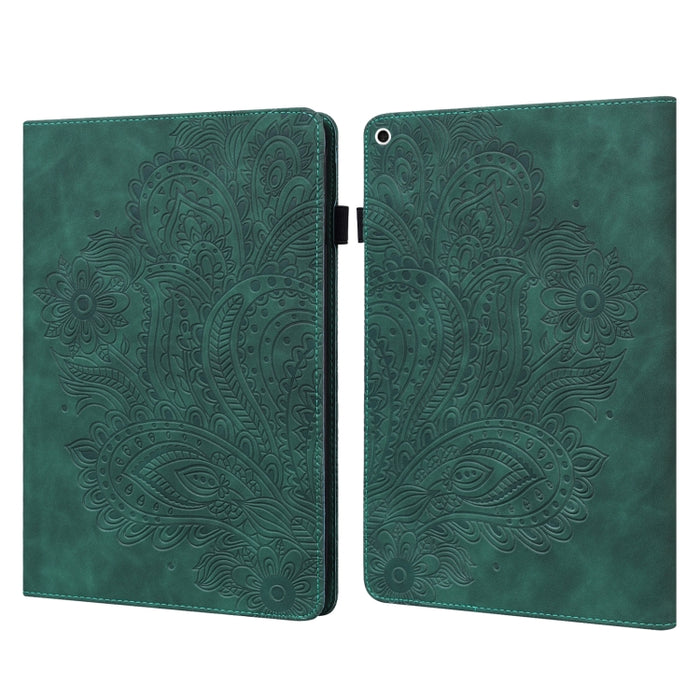 Estuche para tableta inteligente de cuero TPU + PU con patrón en relieve de pavo real con suspensión / activación
