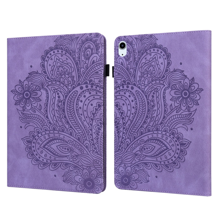 Estuche para tableta inteligente de cuero TPU + PU con patrón en relieve de pavo real con suspensión / activación
