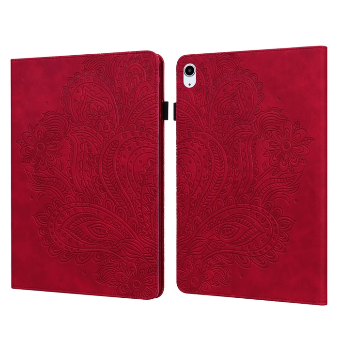 Estuche para tableta inteligente de cuero TPU + PU con patrón en relieve de pavo real con suspensión / activación