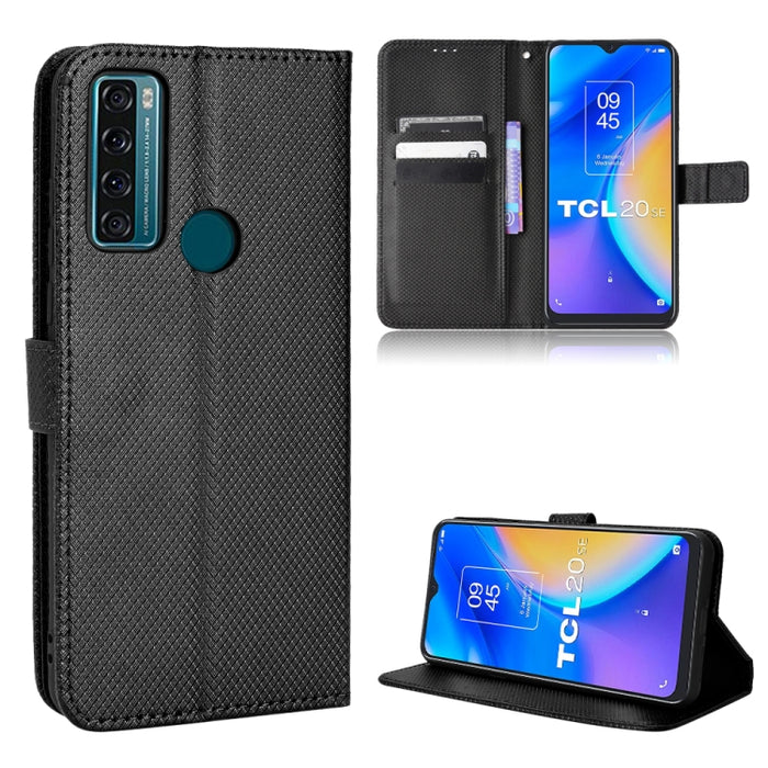Estuche para teléfono de cuero con textura de diamante, For BLU G91 Pro, For OPPO Realme Q3T / Q3S, For TCL 20 SE, For TCL 30 SE / 30 E / 306 / Sharp Aquos V6, For TCL 30 XE 5G / 30 V 5G, For vivo Y76 5G, For Wiko Y52, For Wiko Y82                     ...
