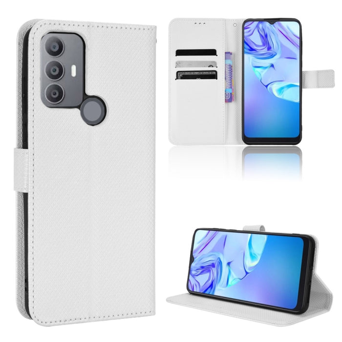 Estuche para teléfono de cuero con textura de diamante, For BLU G91 Pro, For OPPO Realme Q3T / Q3S, For TCL 20 SE, For TCL 30 SE / 30 E / 306 / Sharp Aquos V6, For TCL 30 XE 5G / 30 V 5G, For vivo Y76 5G, For Wiko Y52, For Wiko Y82                     ...
