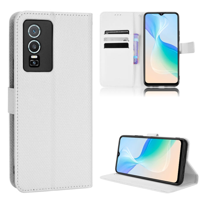 Estuche para teléfono de cuero con textura de diamante, For BLU G91 Pro, For OPPO Realme Q3T / Q3S, For TCL 20 SE, For TCL 30 SE / 30 E / 306 / Sharp Aquos V6, For TCL 30 XE 5G / 30 V 5G, For vivo Y76 5G, For Wiko Y52, For Wiko Y82                     ...
