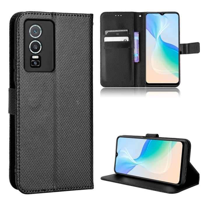 Estuche para teléfono de cuero con textura de diamante, For BLU G91 Pro, For OPPO Realme Q3T / Q3S, For TCL 20 SE, For TCL 30 SE / 30 E / 306 / Sharp Aquos V6, For TCL 30 XE 5G / 30 V 5G, For vivo Y76 5G, For Wiko Y52, For Wiko Y82                     ...