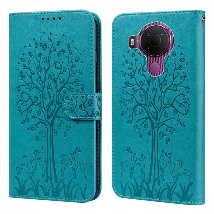 Estuche para teléfono de cuero con tapa prensada con patrón de árbol y ciervo, For Nokia 3.4 / 5.4, For Nokia G20 / G10 / 6.3, For Sony Xperia 10 III, For Xiaomi Redmi Note 10 Lite, For Xiaomi Redmi 9T / 9 Power, For Xiaomi Redmi 10                    ...