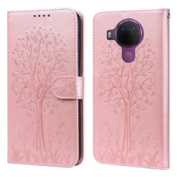 Estuche para teléfono de cuero con tapa prensada con patrón de árbol y ciervo, For Nokia 3.4 / 5.4, For Nokia G20 / G10 / 6.3, For Sony Xperia 10 III, For Xiaomi Redmi Note 10 Lite, For Xiaomi Redmi 9T / 9 Power, For Xiaomi Redmi 10                    ...