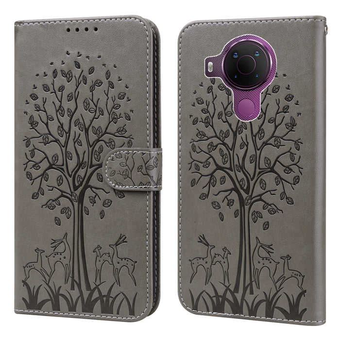 Estuche para teléfono de cuero con tapa prensada con patrón de árbol y ciervo, For Nokia 3.4 / 5.4, For Nokia G20 / G10 / 6.3, For Sony Xperia 10 III, For Xiaomi Redmi Note 10 Lite, For Xiaomi Redmi 9T / 9 Power, For Xiaomi Redmi 10                    ...