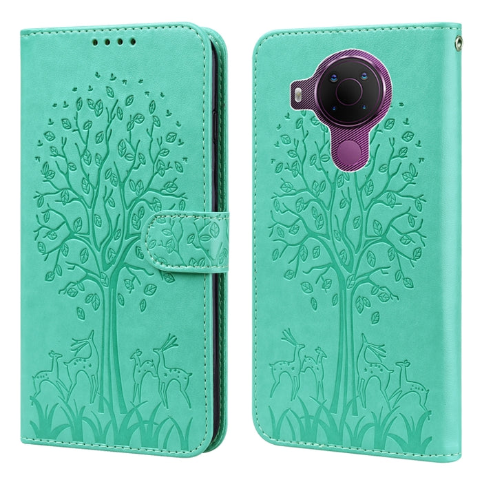 Estuche para teléfono de cuero con tapa prensada con patrón de árbol y ciervo, For Nokia 3.4 / 5.4, For Nokia G20 / G10 / 6.3, For Sony Xperia 10 III, For Xiaomi Redmi Note 10 Lite, For Xiaomi Redmi 9T / 9 Power, For Xiaomi Redmi 10                    ...