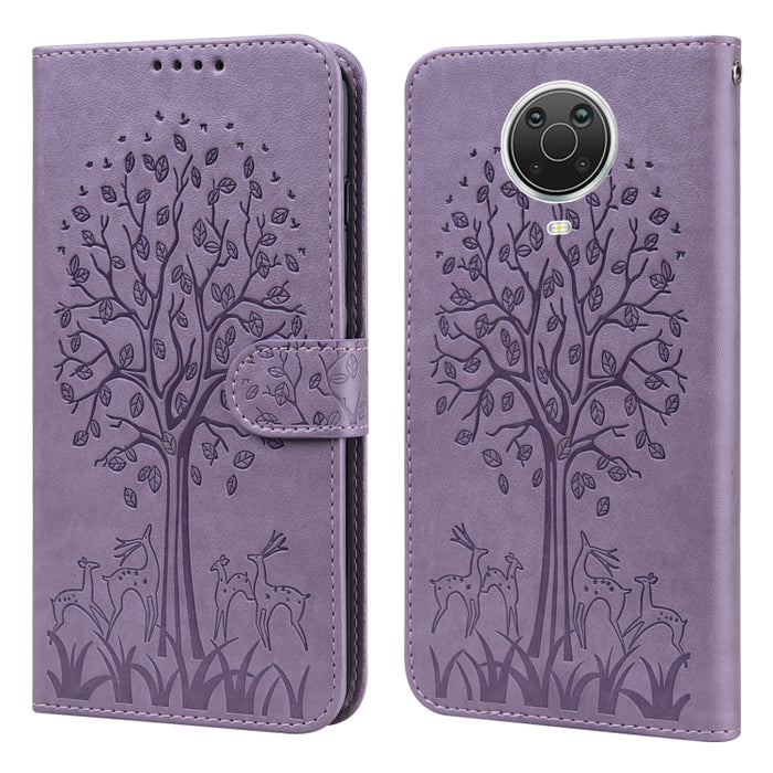 Estuche para teléfono de cuero con tapa prensada con patrón de árbol y ciervo, For Nokia 3.4 / 5.4, For Nokia G20 / G10 / 6.3, For Sony Xperia 10 III, For Xiaomi Redmi Note 10 Lite, For Xiaomi Redmi 9T / 9 Power, For Xiaomi Redmi 10                    ...
