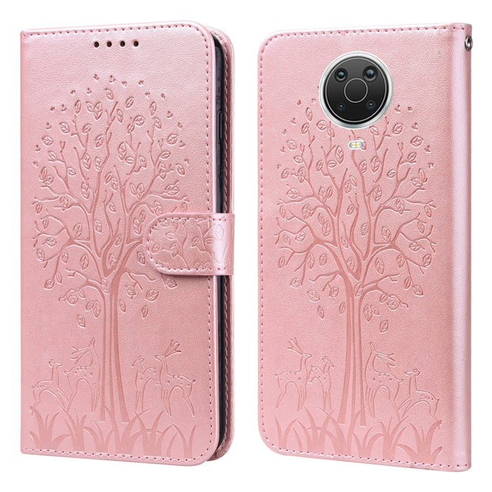 Estuche para teléfono de cuero con tapa prensada con patrón de árbol y ciervo, For Nokia 3.4 / 5.4, For Nokia G20 / G10 / 6.3, For Sony Xperia 10 III, For Xiaomi Redmi Note 10 Lite, For Xiaomi Redmi 9T / 9 Power, For Xiaomi Redmi 10                    ...