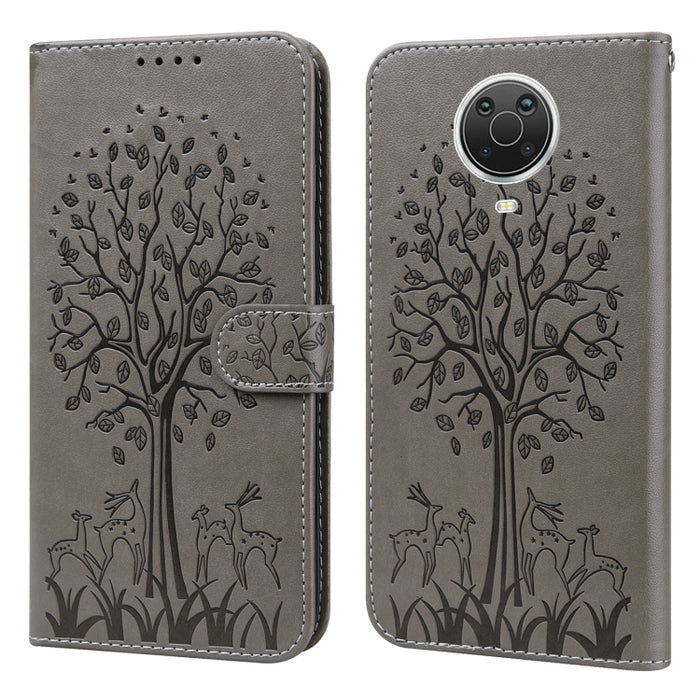 Estuche para teléfono de cuero con tapa prensada con patrón de árbol y ciervo, For Nokia 3.4 / 5.4, For Nokia G20 / G10 / 6.3, For Sony Xperia 10 III, For Xiaomi Redmi Note 10 Lite, For Xiaomi Redmi 9T / 9 Power, For Xiaomi Redmi 10                    ...
