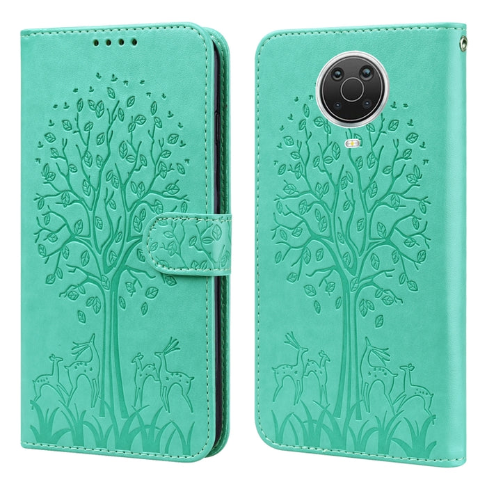 Estuche para teléfono de cuero con tapa prensada con patrón de árbol y ciervo, For Nokia 3.4 / 5.4, For Nokia G20 / G10 / 6.3, For Sony Xperia 10 III, For Xiaomi Redmi Note 10 Lite, For Xiaomi Redmi 9T / 9 Power, For Xiaomi Redmi 10                    ...