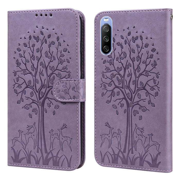 Estuche para teléfono de cuero con tapa prensada con patrón de árbol y ciervo, For Nokia 3.4 / 5.4, For Nokia G20 / G10 / 6.3, For Sony Xperia 10 III, For Xiaomi Redmi Note 10 Lite, For Xiaomi Redmi 9T / 9 Power, For Xiaomi Redmi 10                    ...