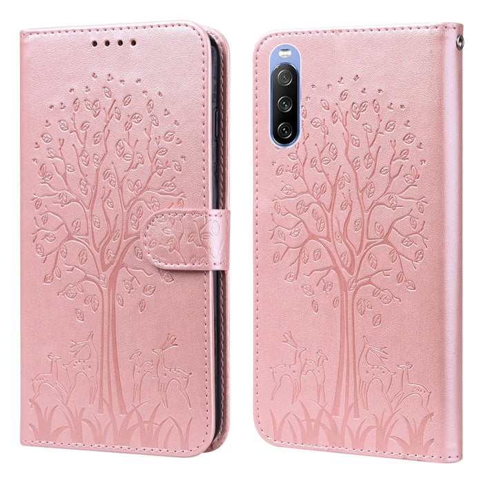 Estuche para teléfono de cuero con tapa prensada con patrón de árbol y ciervo, For Nokia 3.4 / 5.4, For Nokia G20 / G10 / 6.3, For Sony Xperia 10 III, For Xiaomi Redmi Note 10 Lite, For Xiaomi Redmi 9T / 9 Power, For Xiaomi Redmi 10                    ...