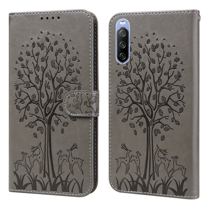Estuche para teléfono de cuero con tapa prensada con patrón de árbol y ciervo, For Nokia 3.4 / 5.4, For Nokia G20 / G10 / 6.3, For Sony Xperia 10 III, For Xiaomi Redmi Note 10 Lite, For Xiaomi Redmi 9T / 9 Power, For Xiaomi Redmi 10                    ...