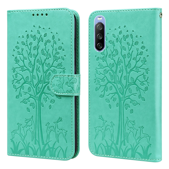 Estuche para teléfono de cuero con tapa prensada con patrón de árbol y ciervo, For Nokia 3.4 / 5.4, For Nokia G20 / G10 / 6.3, For Sony Xperia 10 III, For Xiaomi Redmi Note 10 Lite, For Xiaomi Redmi 9T / 9 Power, For Xiaomi Redmi 10                    ...