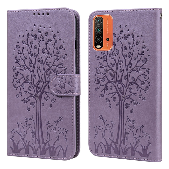 Estuche para teléfono de cuero con tapa prensada con patrón de árbol y ciervo, For Nokia 3.4 / 5.4, For Nokia G20 / G10 / 6.3, For Sony Xperia 10 III, For Xiaomi Redmi Note 10 Lite, For Xiaomi Redmi 9T / 9 Power, For Xiaomi Redmi 10                    ...