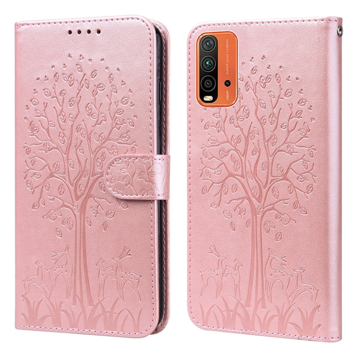 Estuche para teléfono de cuero con tapa prensada con patrón de árbol y ciervo, For Nokia 3.4 / 5.4, For Nokia G20 / G10 / 6.3, For Sony Xperia 10 III, For Xiaomi Redmi Note 10 Lite, For Xiaomi Redmi 9T / 9 Power, For Xiaomi Redmi 10                    ...